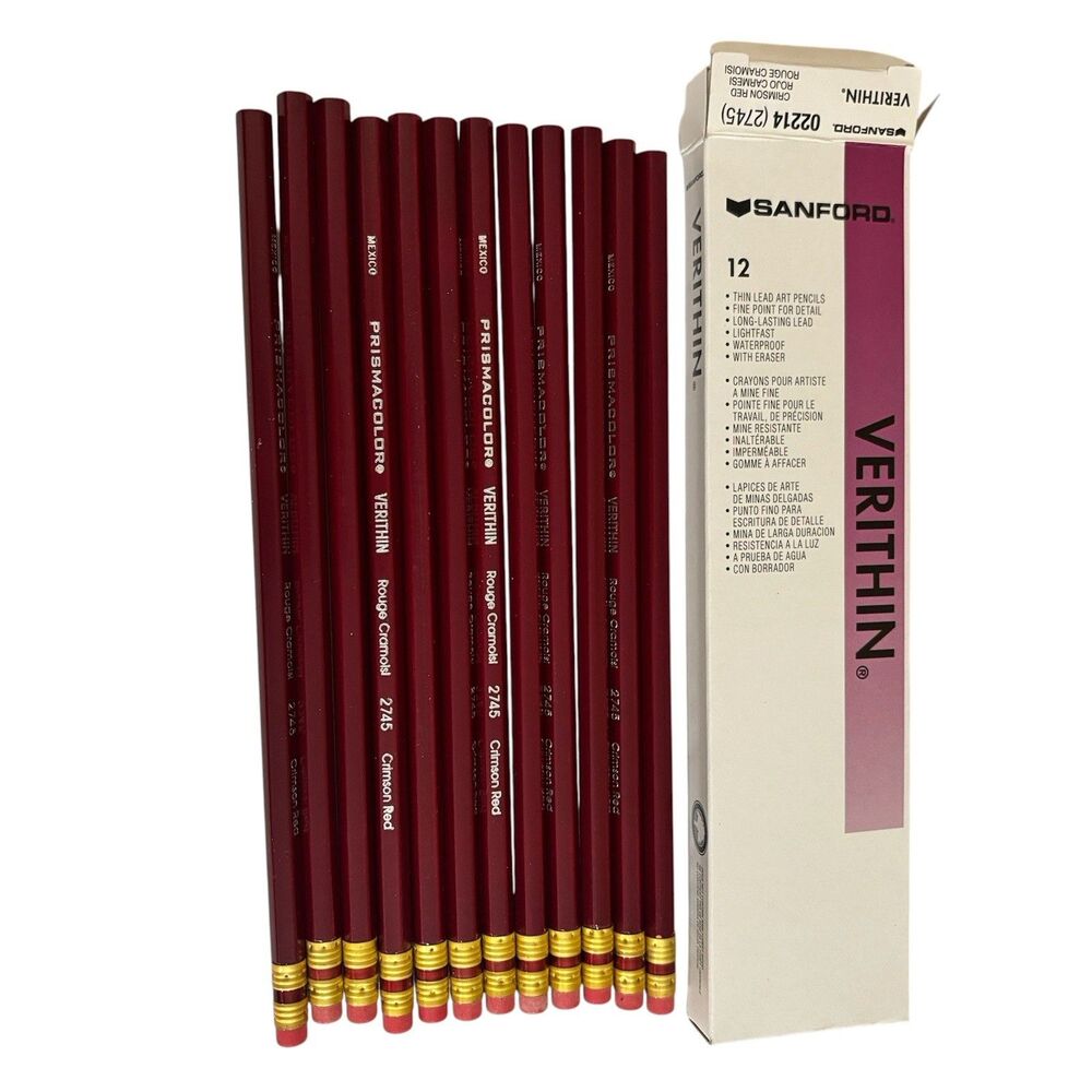 12 Vintage Sanford Verithin 02214 Crimson Red Pencils 2745 New old stock in box